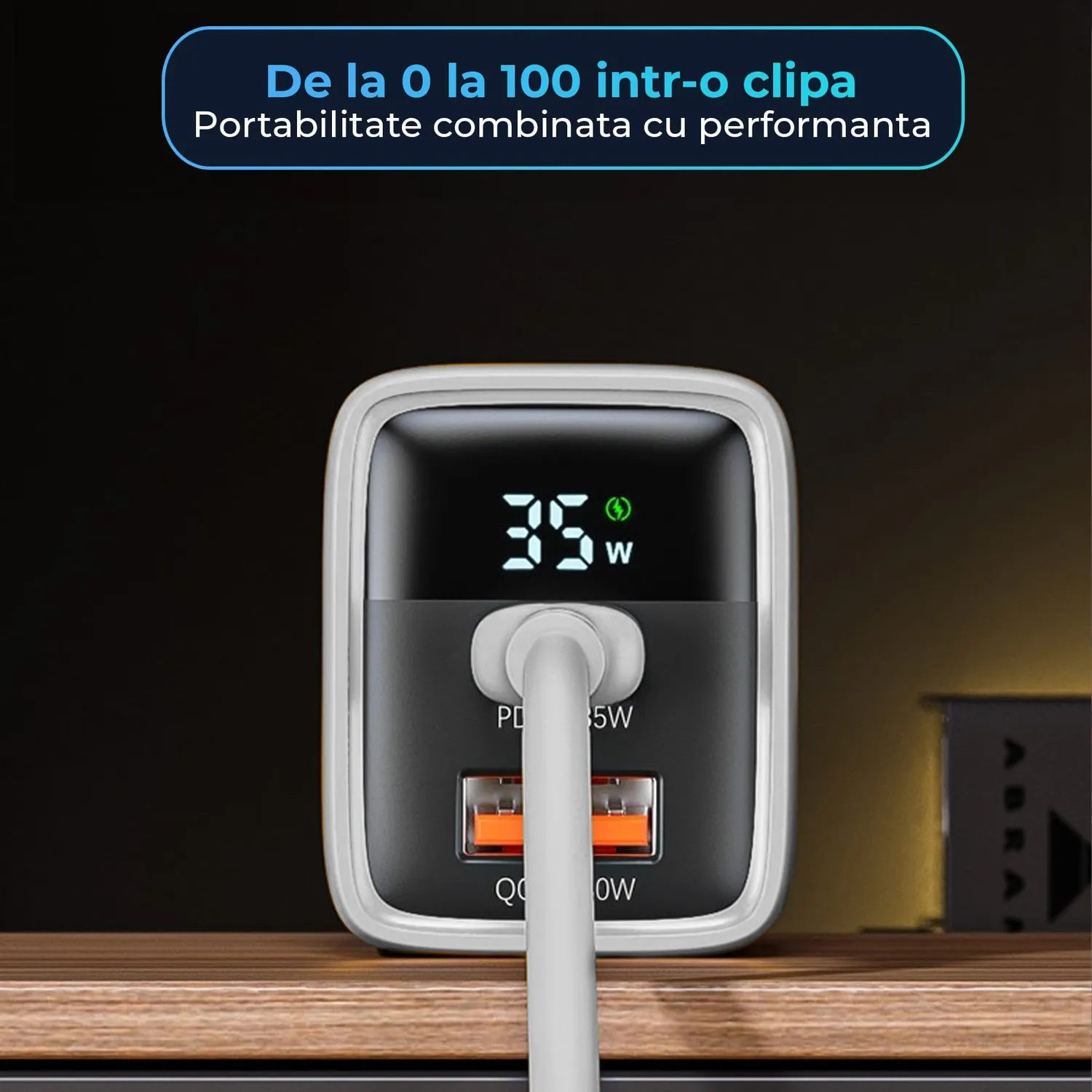 Timebox 35W incarcator retea Alb 2 porturi QC 3.0 LED