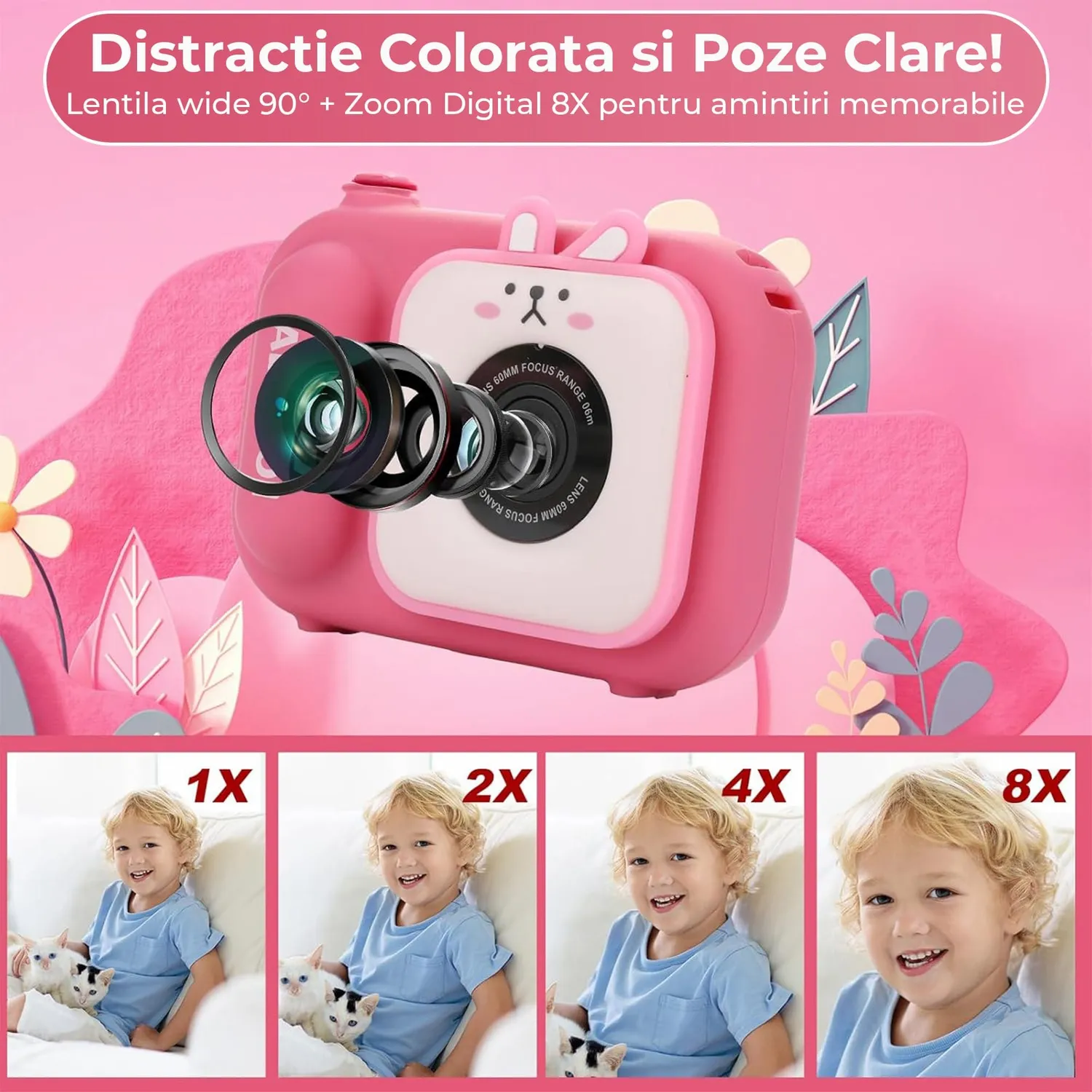 Timebox Camera Video Copii 1080P Roz 32GB Selfie