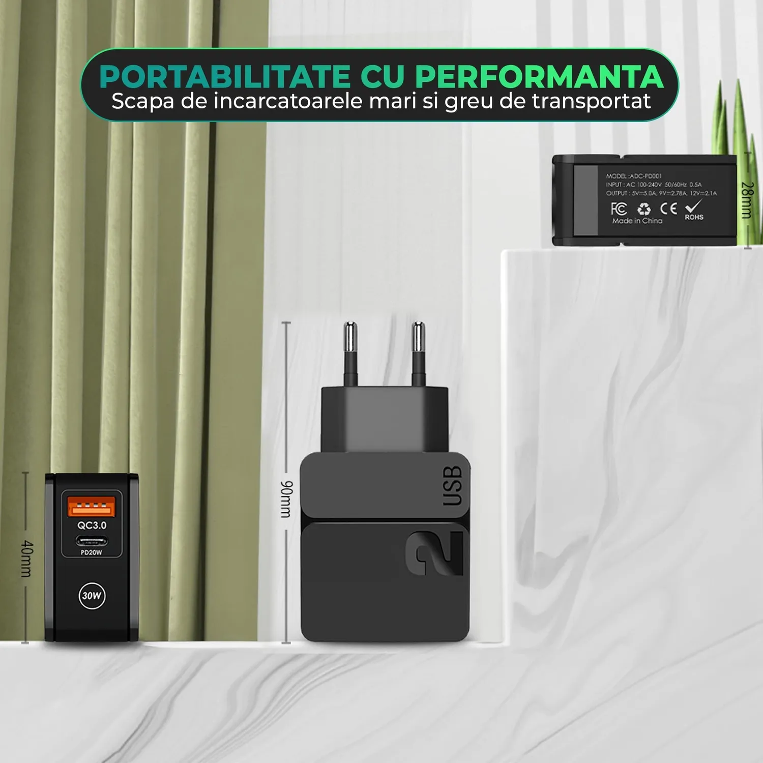 Timebox C 3 incarcator retea 30W negru 2 porturi