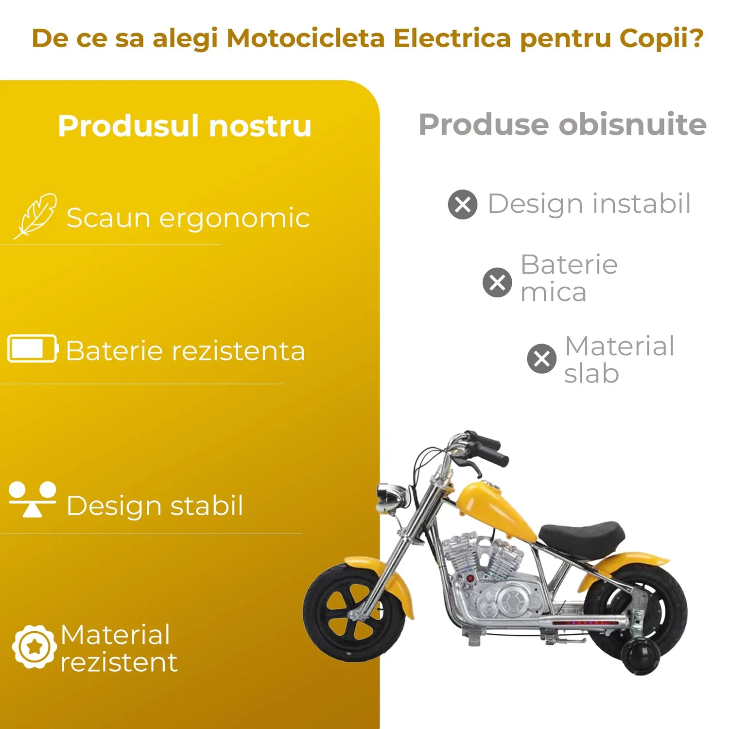 Timebox Harley motocicleta electrica copii galbena 3-8 ani
