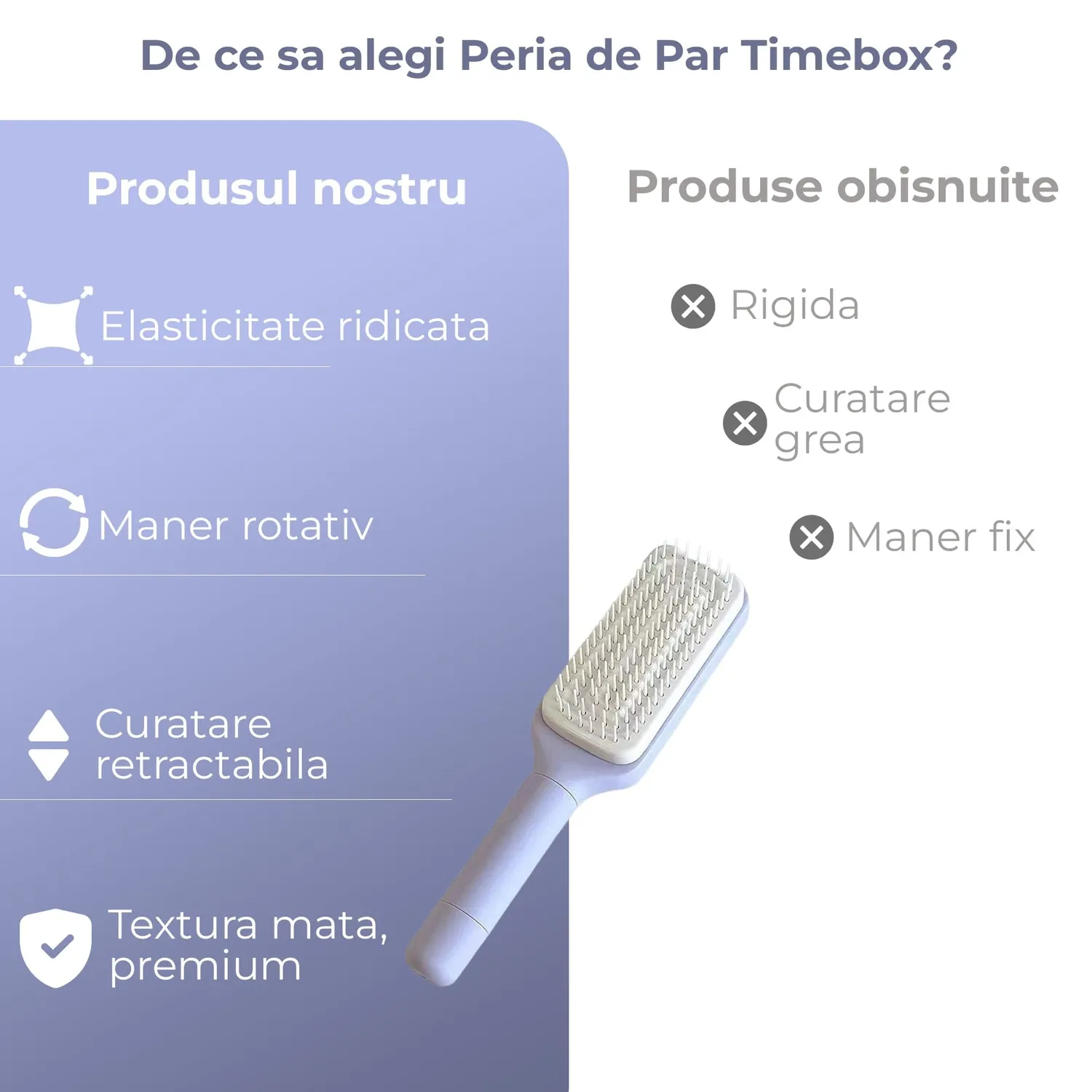 Timebox perie de păr rotativă violet retractabilă
