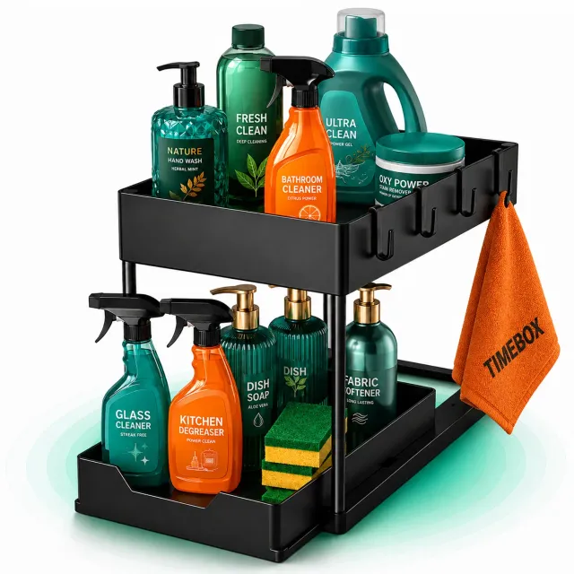 Timebox 2 Niveluri organizator dulap negru 15kg glisant