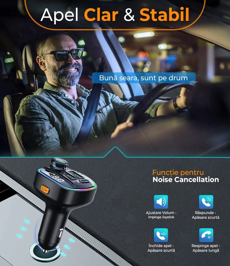 Timebox modulator FM hands-free negru Bluetooth Type-C