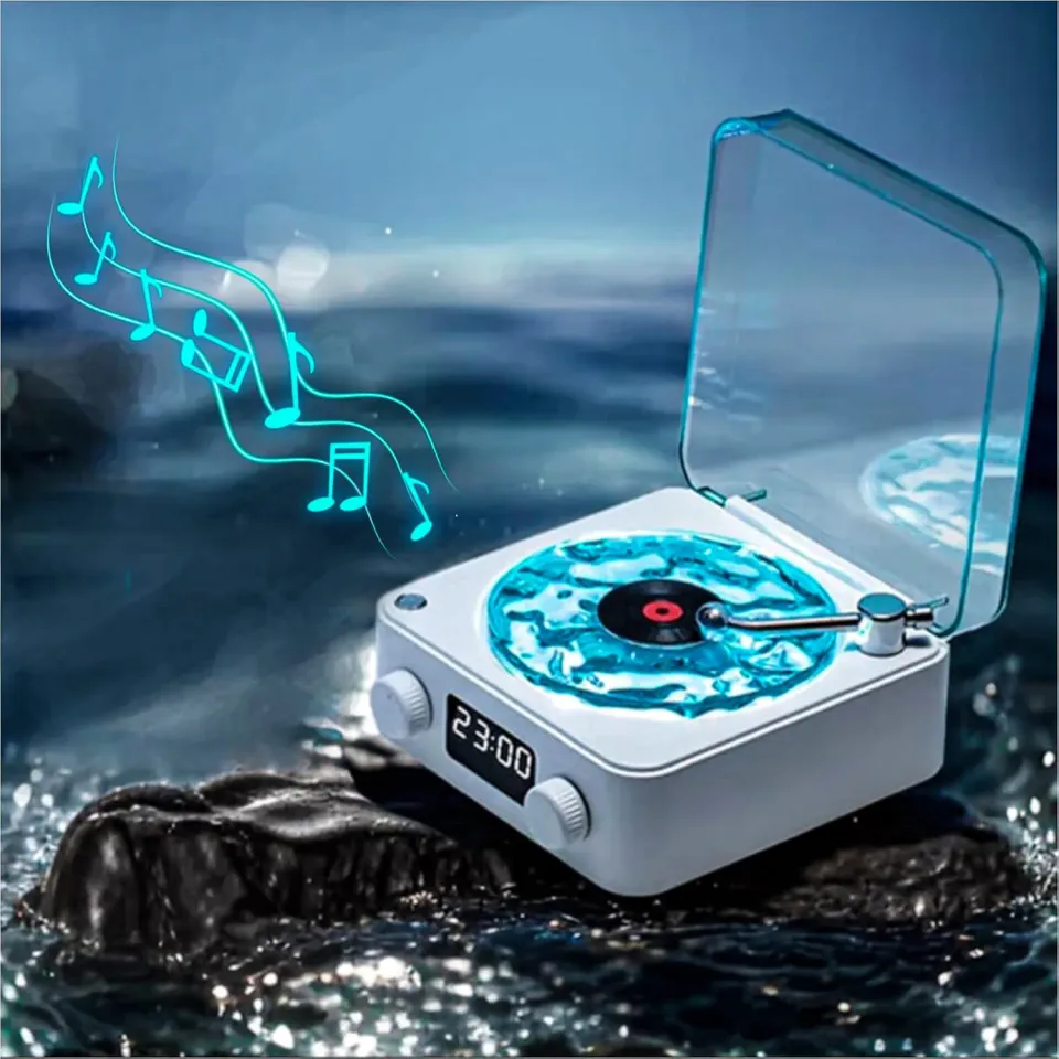 Timebox boxa portabila Vinyl alba Bluetooth ceas proiector