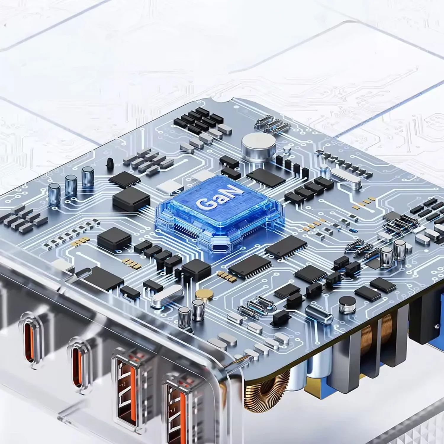 Timebox încărcător rețea 6 porturi 80W auriu 4x Type-C