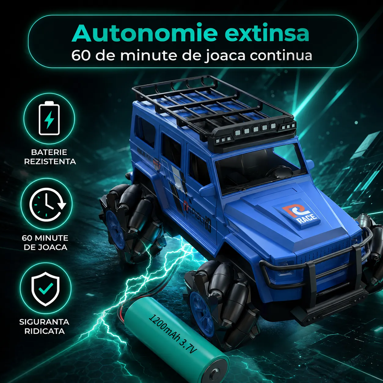 Timebox 4x4 masina cu telecomanda albastra 2 acumulatori