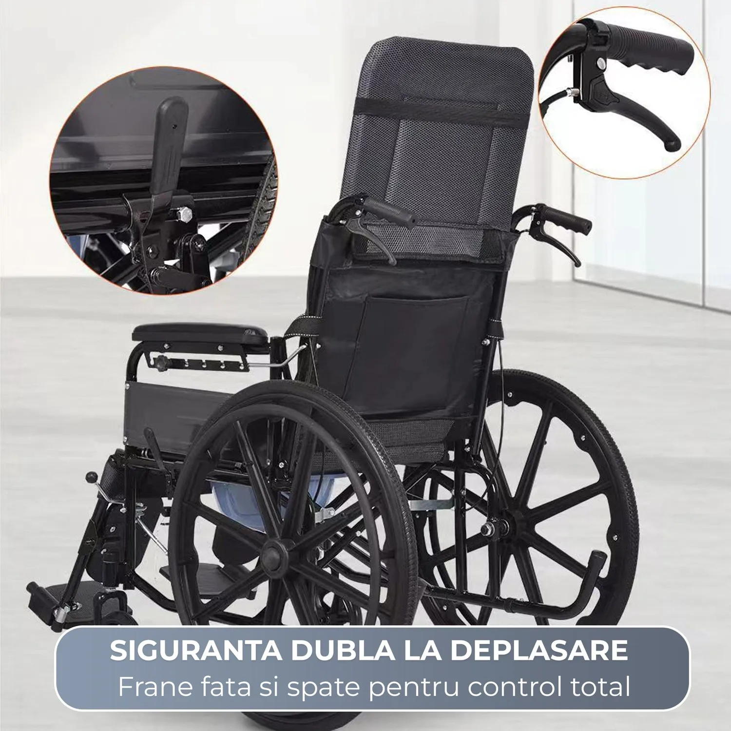 Scaun rulant Timebox pliabil otel carbon negru