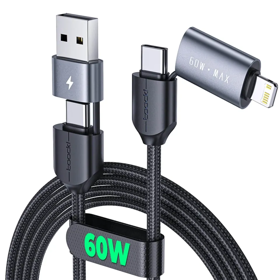 Timebox Cablu 4 în 1 60W Negru 1m USB-C Lightning