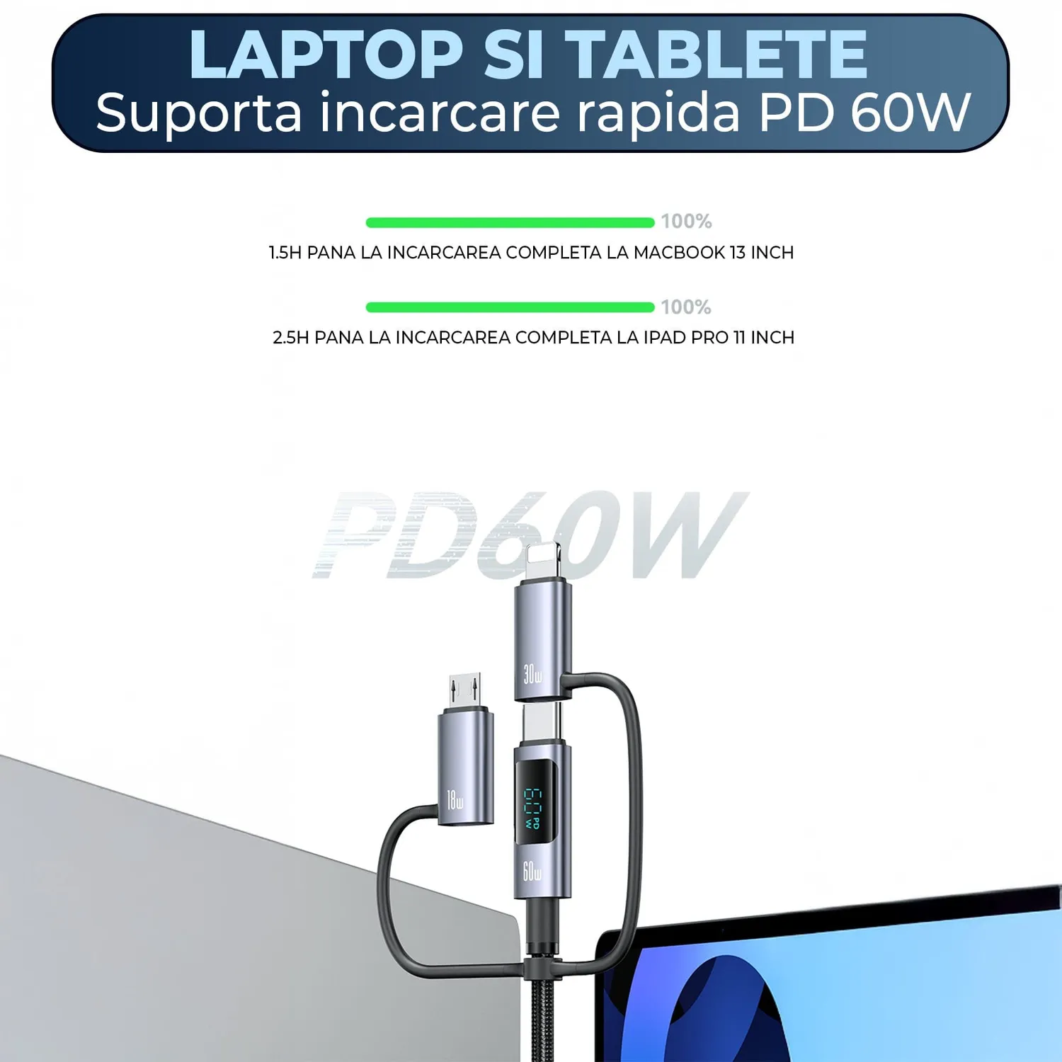 Timebox cablu 5 in 1 60W 1,2m gri 480 Mbps