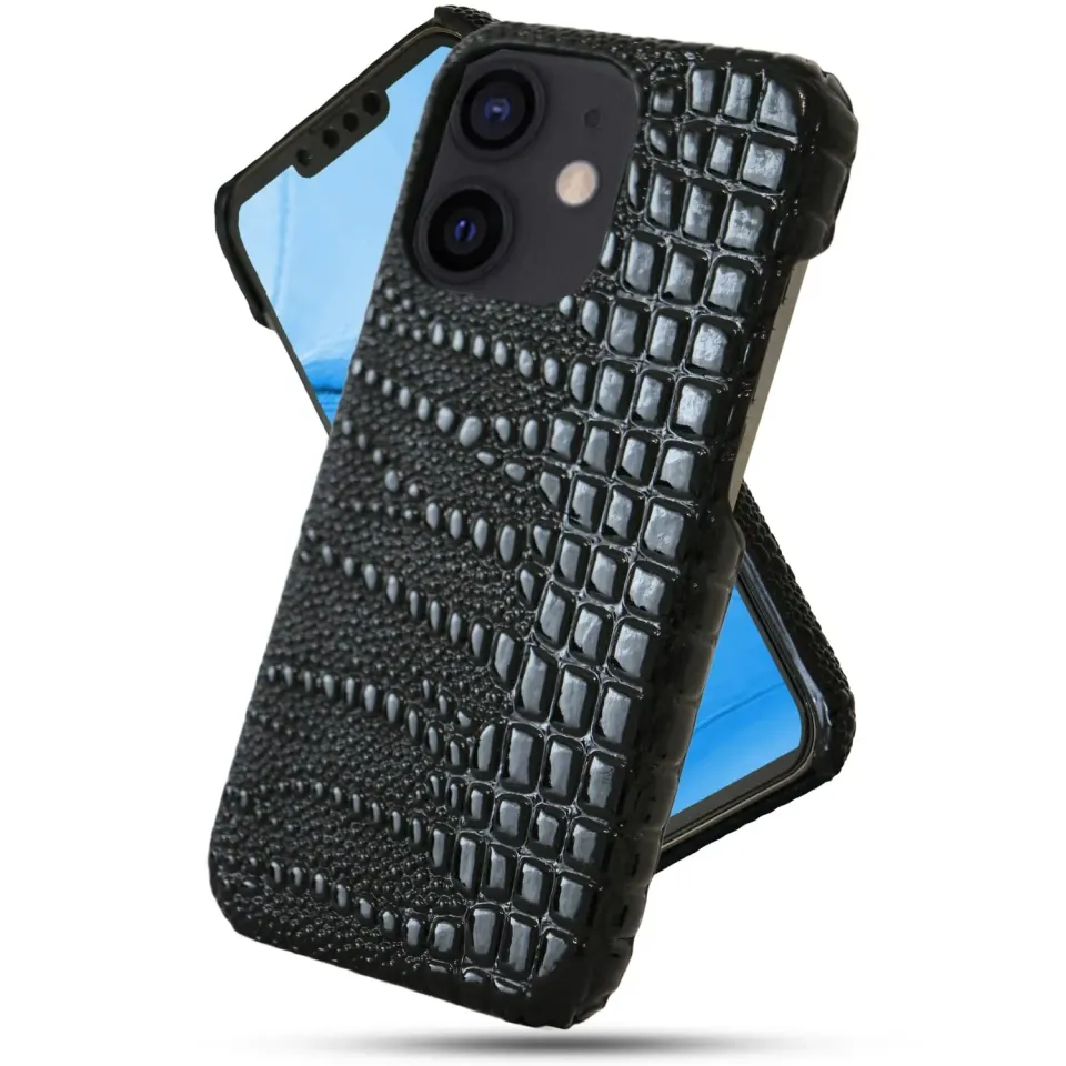 Timebox husă iPhone 12 neagră microfibră piele șarpe