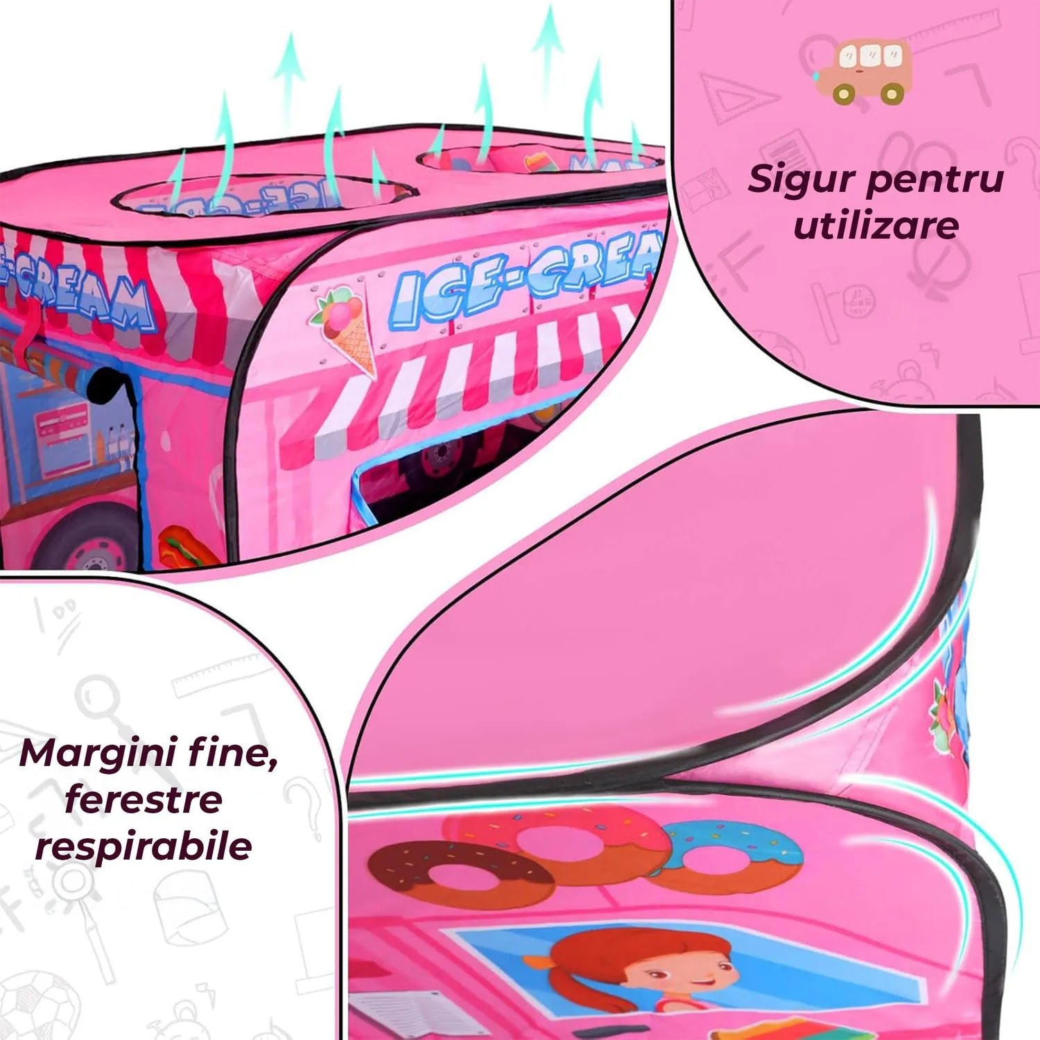 Timebox cort joaca pop-up copii 1-5 ani roz Ice Cream