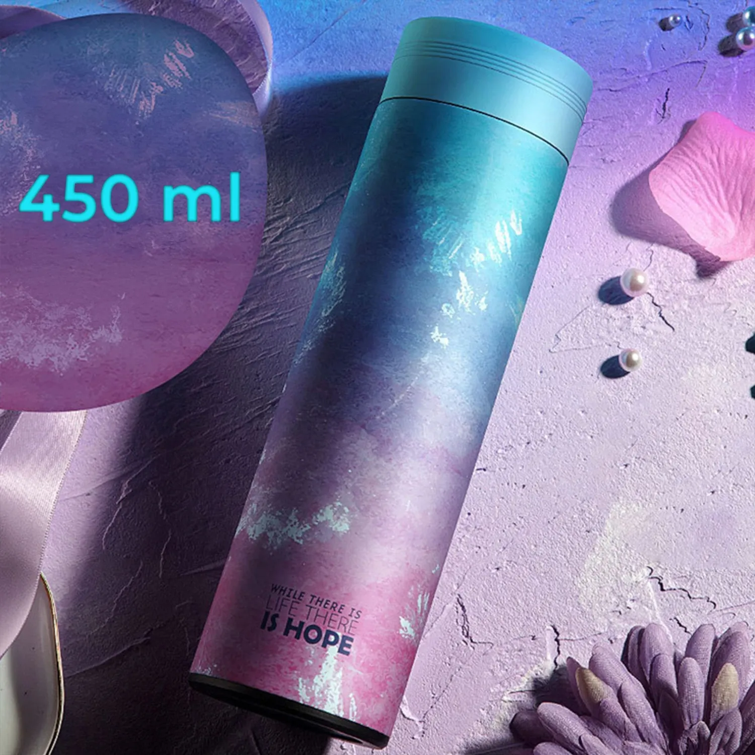 Timebox cana termos inox 450ml albastru-roz