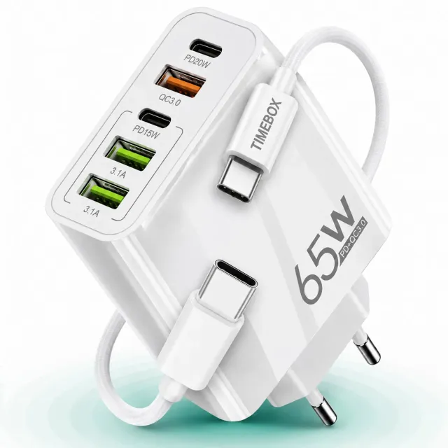 Timebox încărcător rețea 65W alb 5 porturi rapid