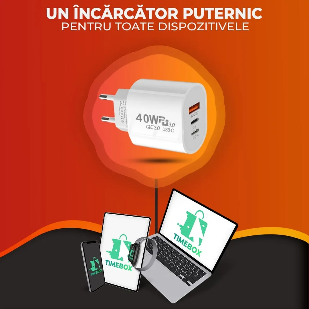 Timebox 40W incarcator retea Alb 3 porturi fast charge