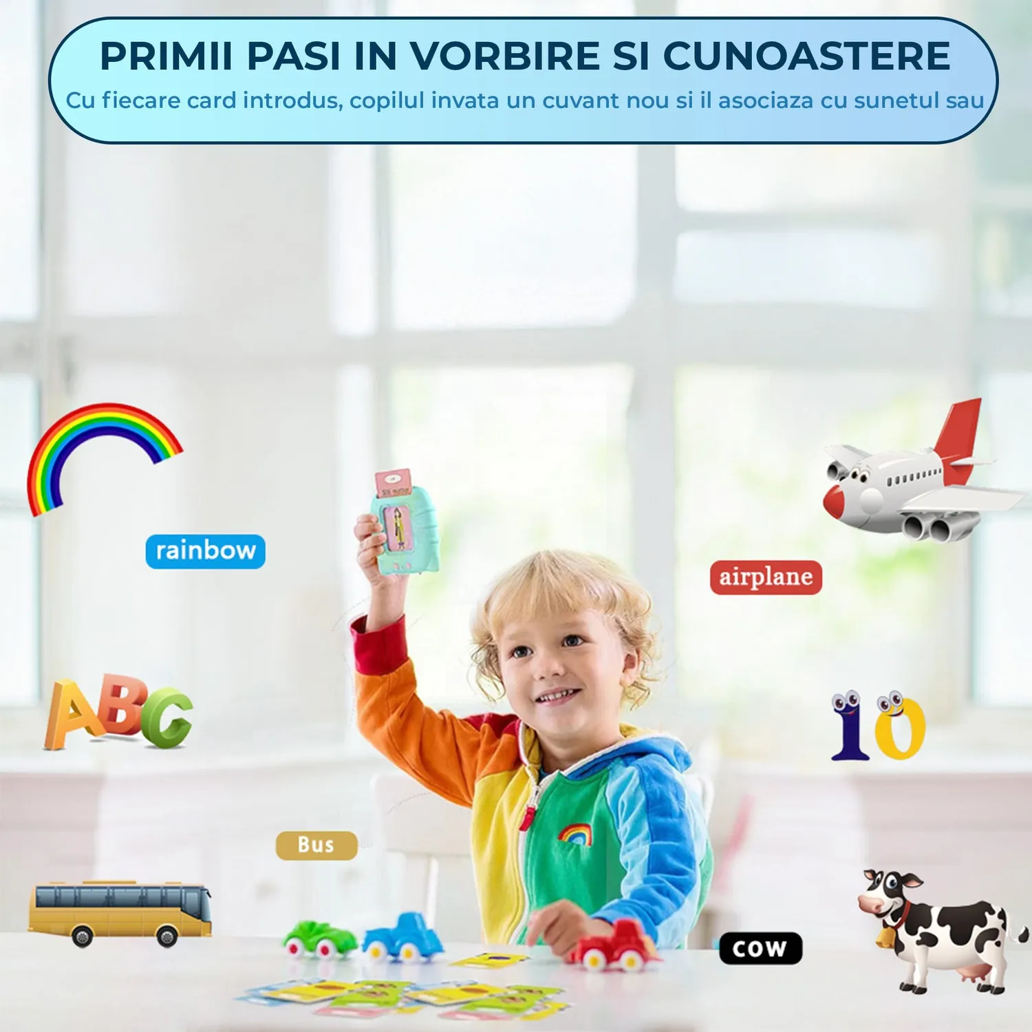 Timebox 255 carti jucarie educativa albastra engleza