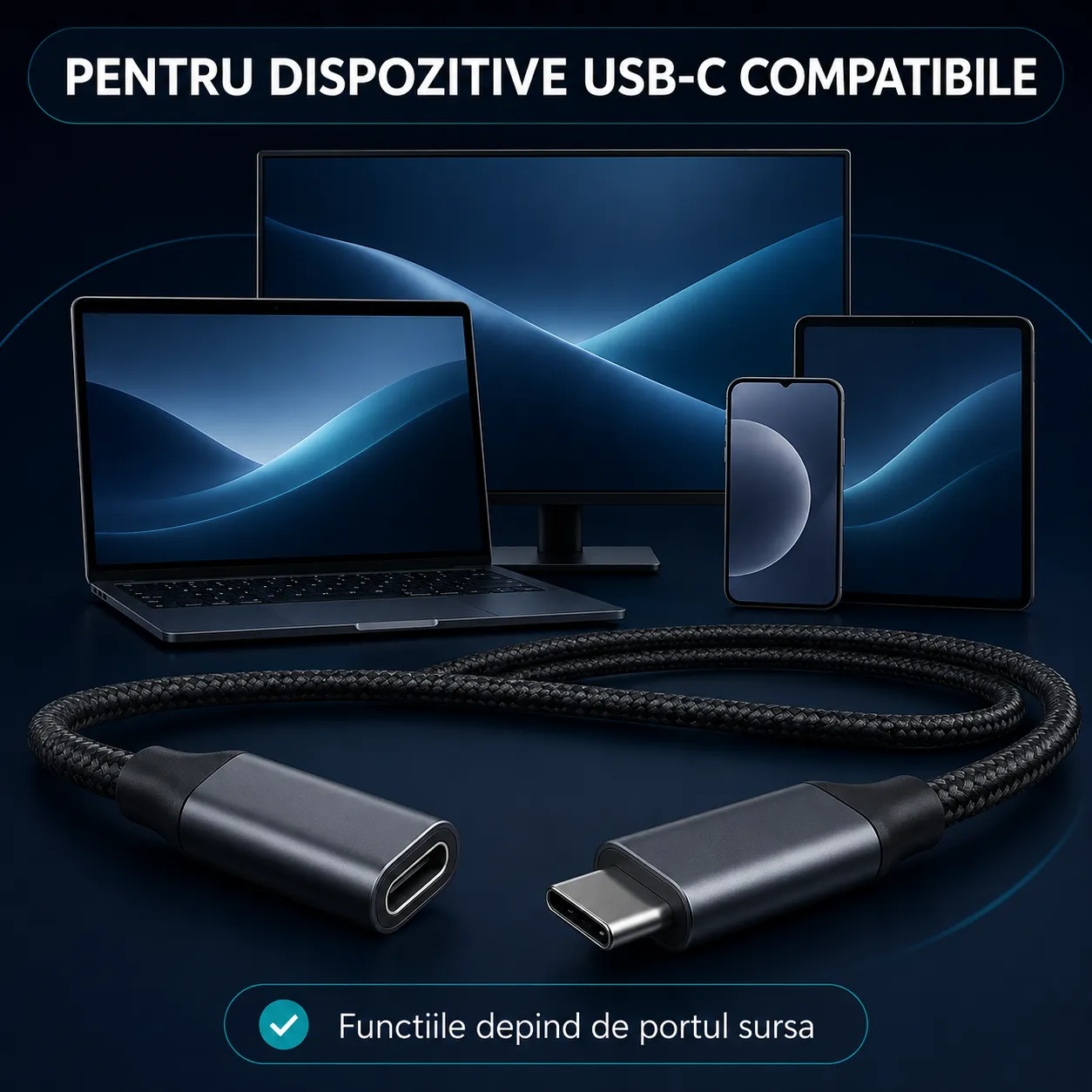 Timebox cablu prelungitor USB-C 100W negru 2m 10Gbps