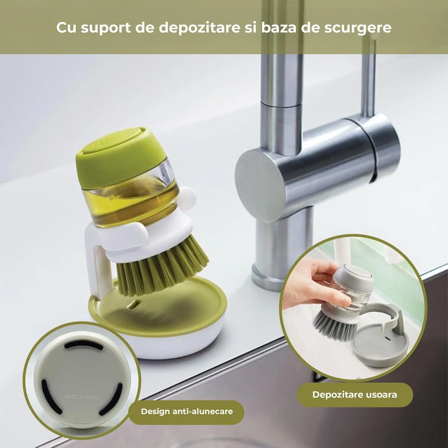 Timebox dispenser detergent gri cu perie dozare automată