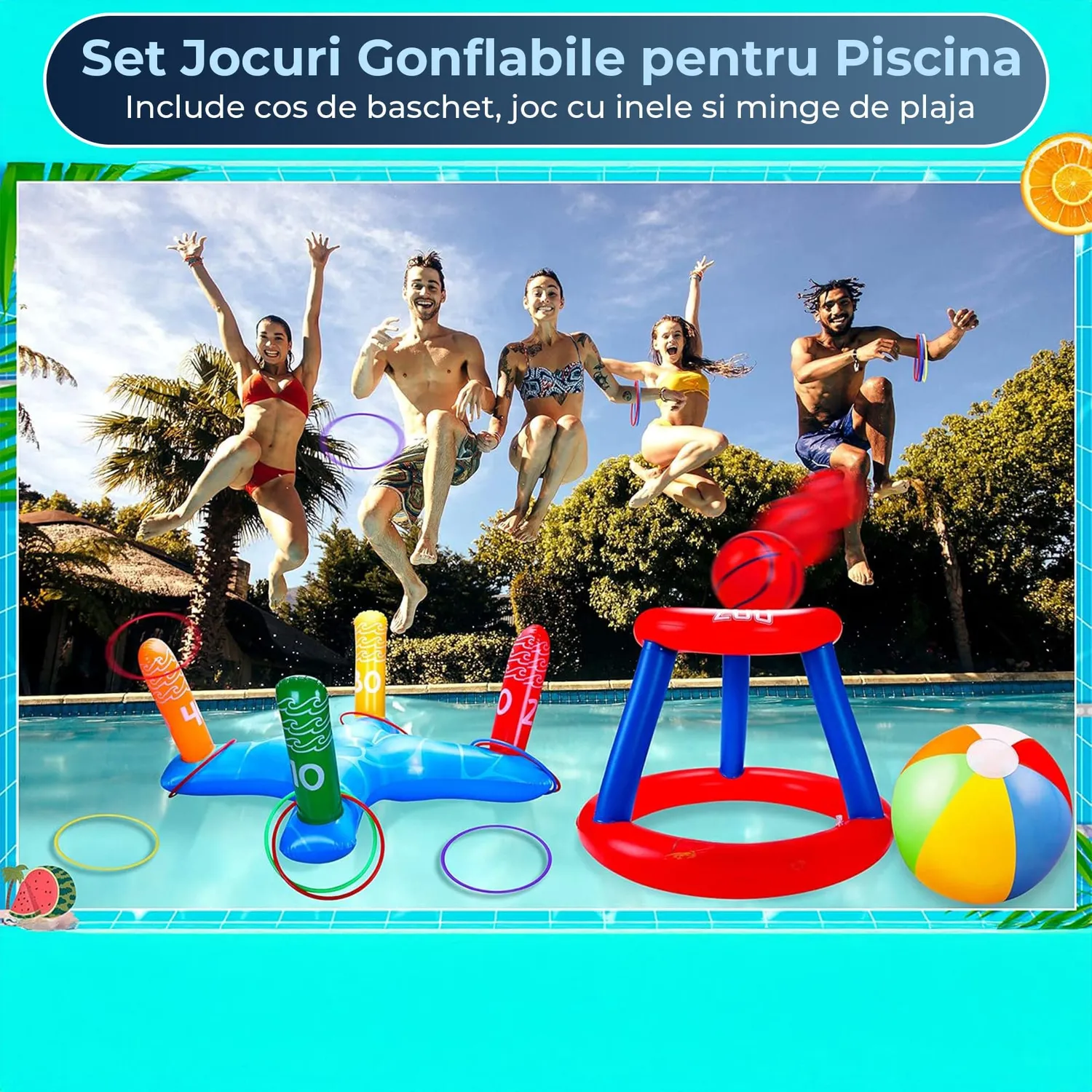 Timebox Set 3 în 1 Jocuri Gonflabile Piscină Multicolor 6 Piese