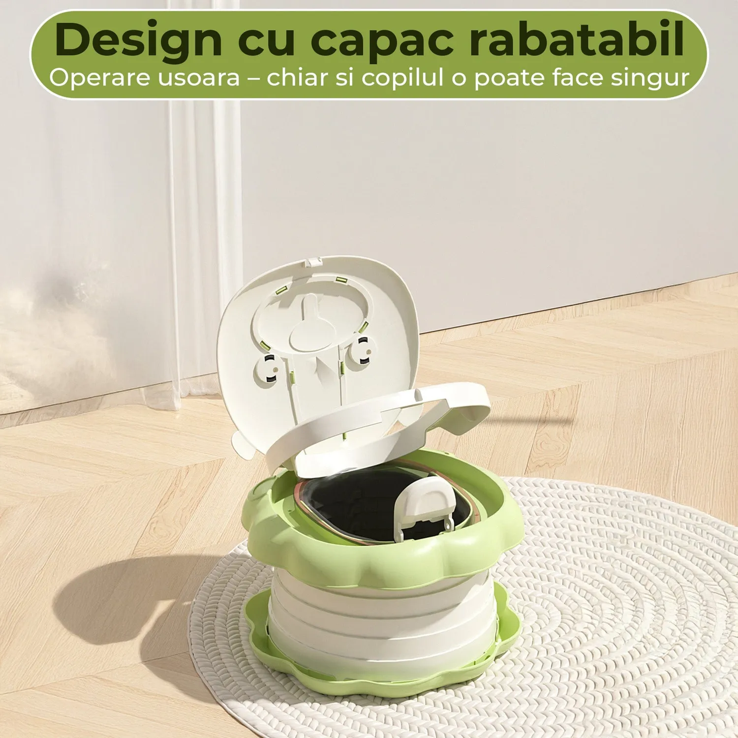 Timebox toaleta portabila pliabila copii verde