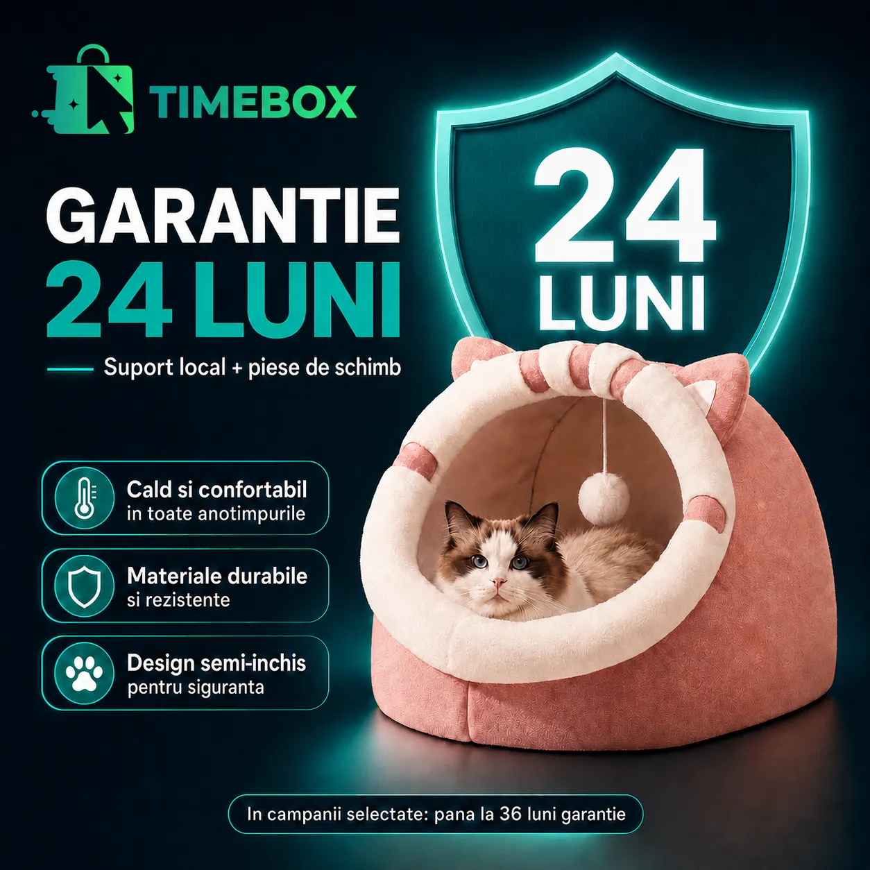 Timebox Pisicuță culcuș pisici roz M cu pompon