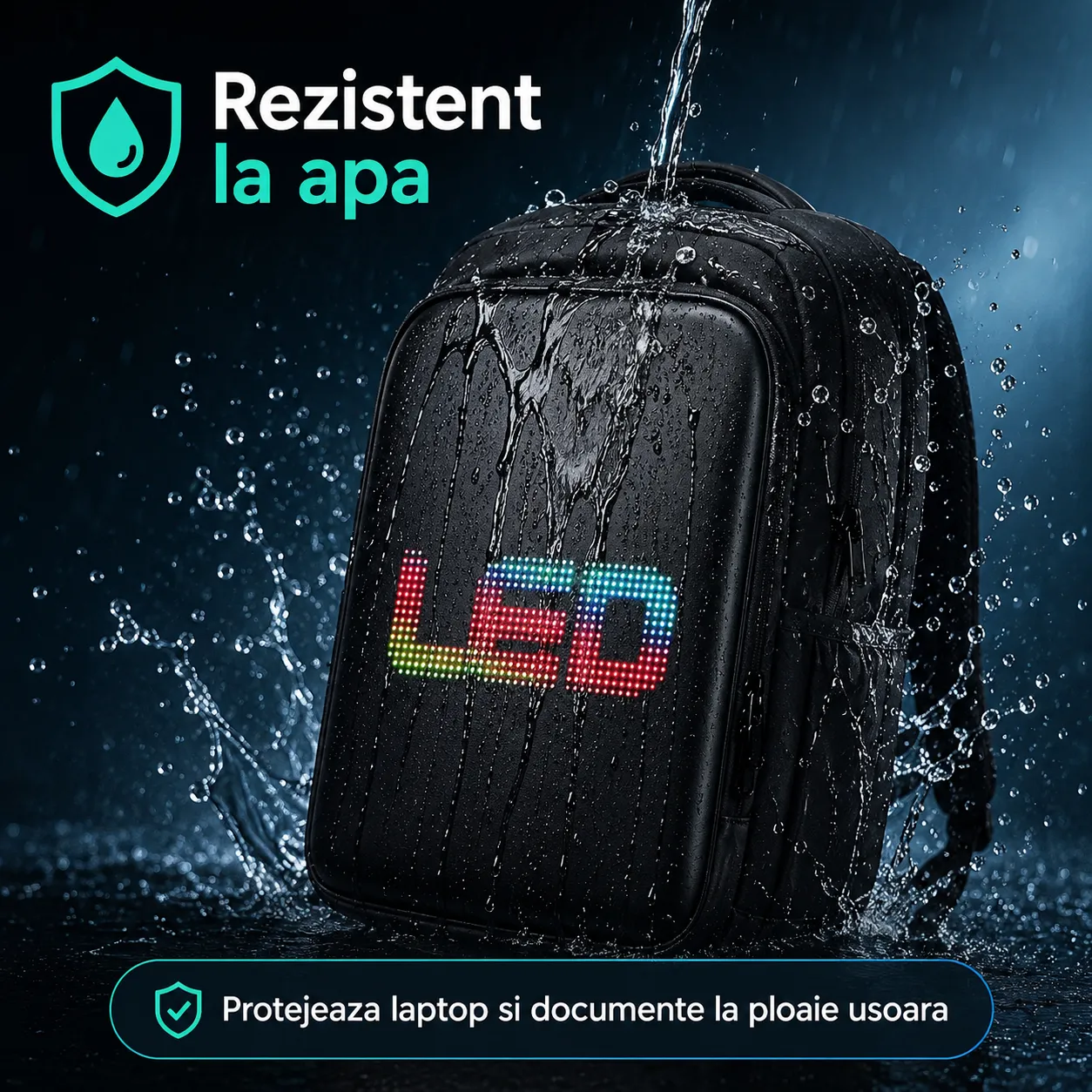 Timebox ghiozdan smart LED WiFi waterproof negru