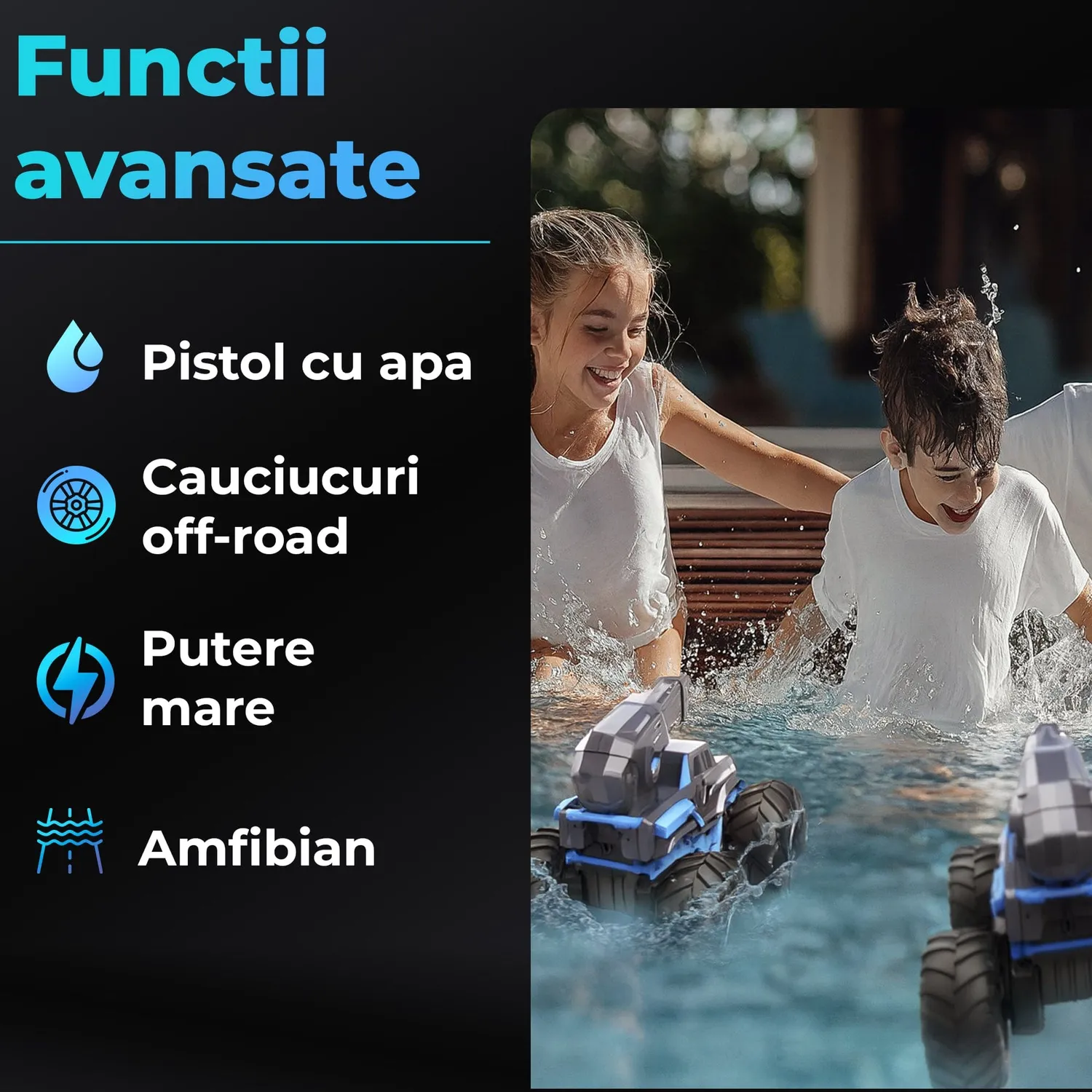 Timebox 3-in-1 masina RC cu jet apa albastra gesturi