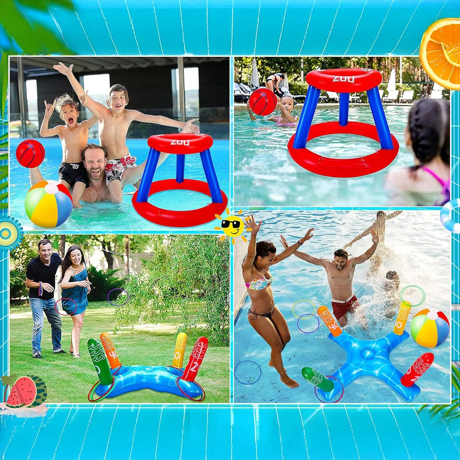 Timebox Set 3 în 1 Jocuri Gonflabile Piscină Multicolor 6 Piese