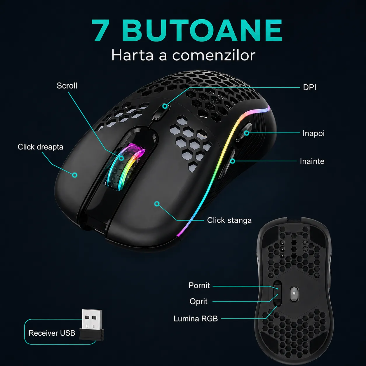 Timebox mouse gaming wireless negru 1600DPI 80g