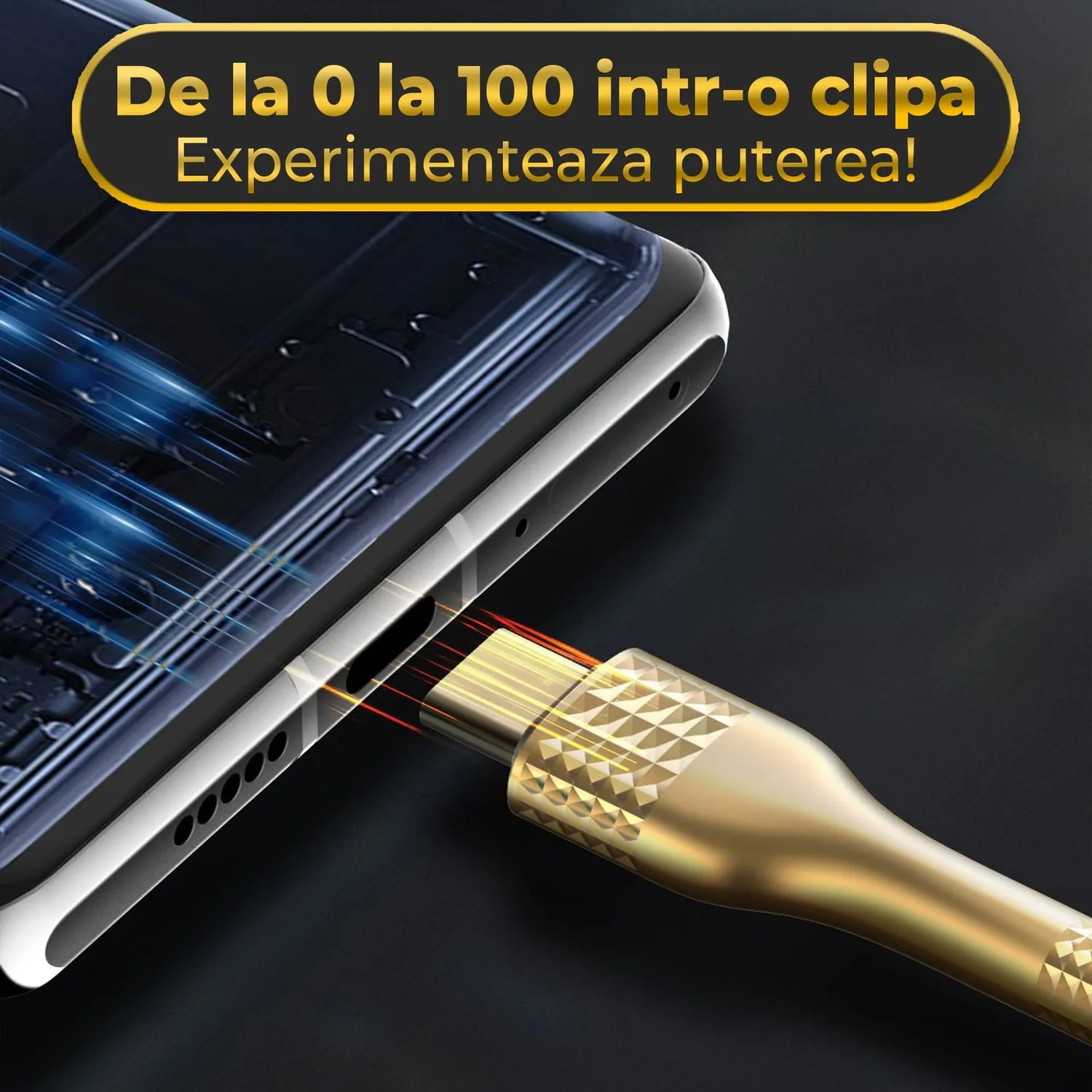 Timebox 30W cablu incarcare USB-C Lightning auriu 1m