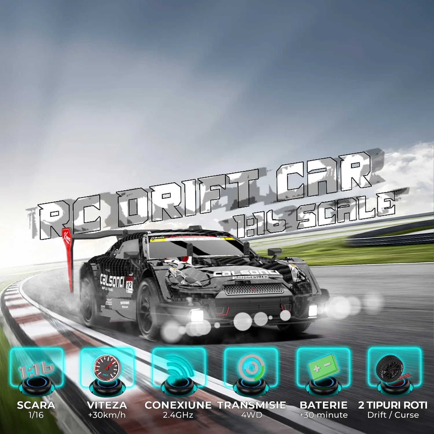 Timebox masinuta RC Drift 1:16 4x4 30km/h neagra LED