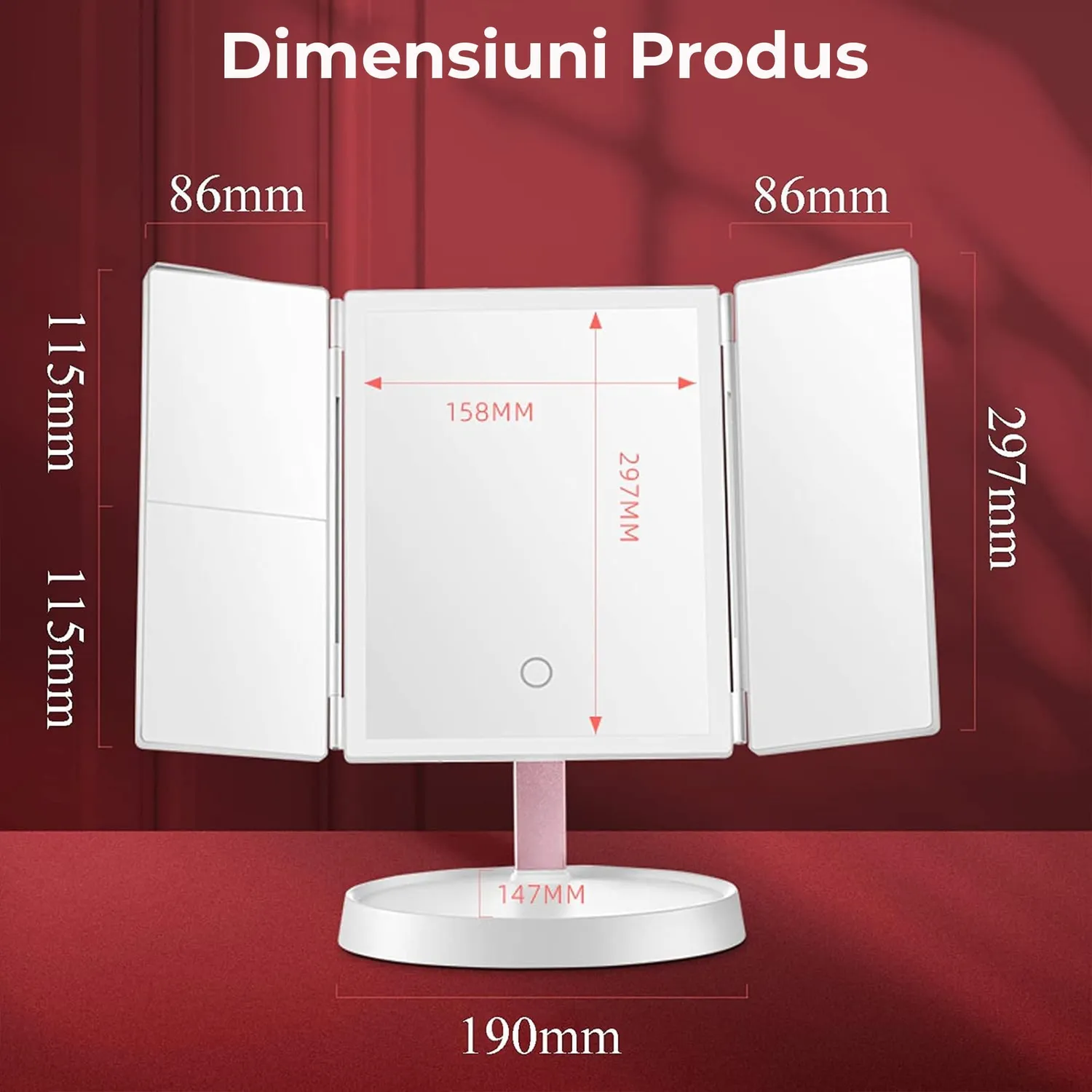 Timebox Trifold oglinda cosmetica LED pliabila 1X/2X/3X