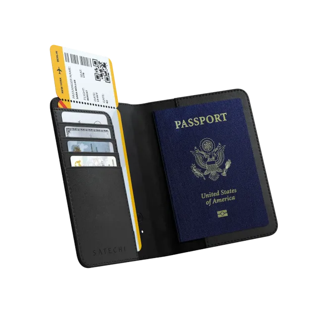Satechi FindAll husa pasaport piele vegana negru RFID