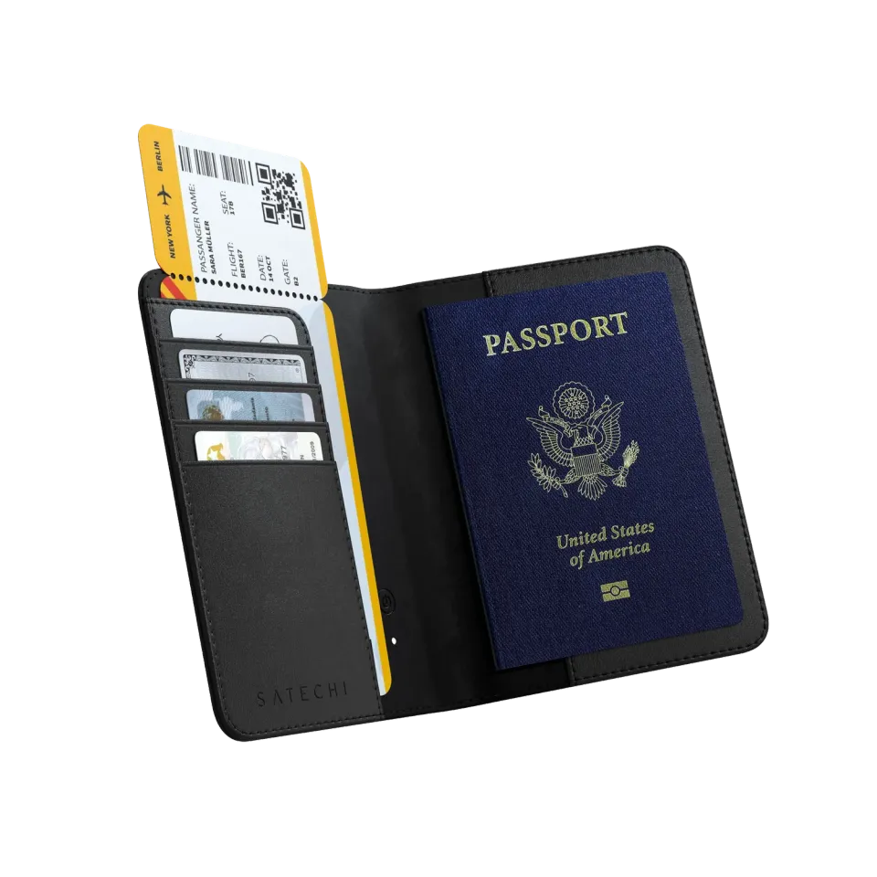 Satechi FindAll husa pasaport piele vegana negru RFID