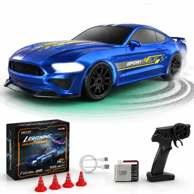 Masina RC drift Timebox 1:43 4WD albastra lumini