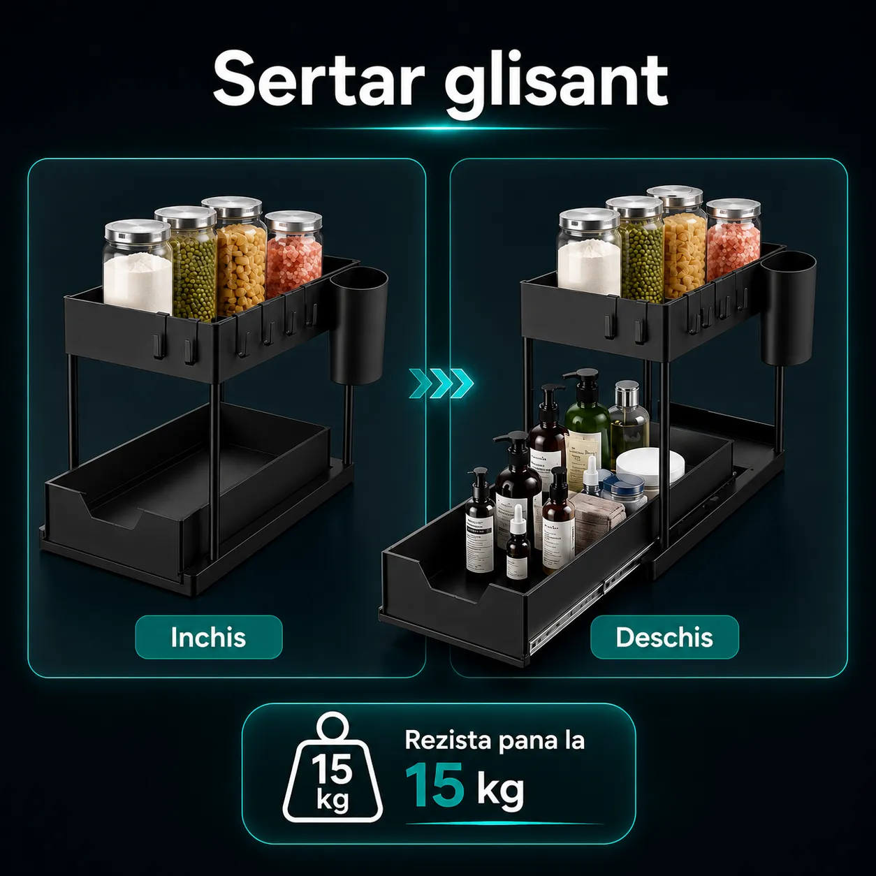 Timebox 2 Niveluri organizator dulap negru 15kg glisant