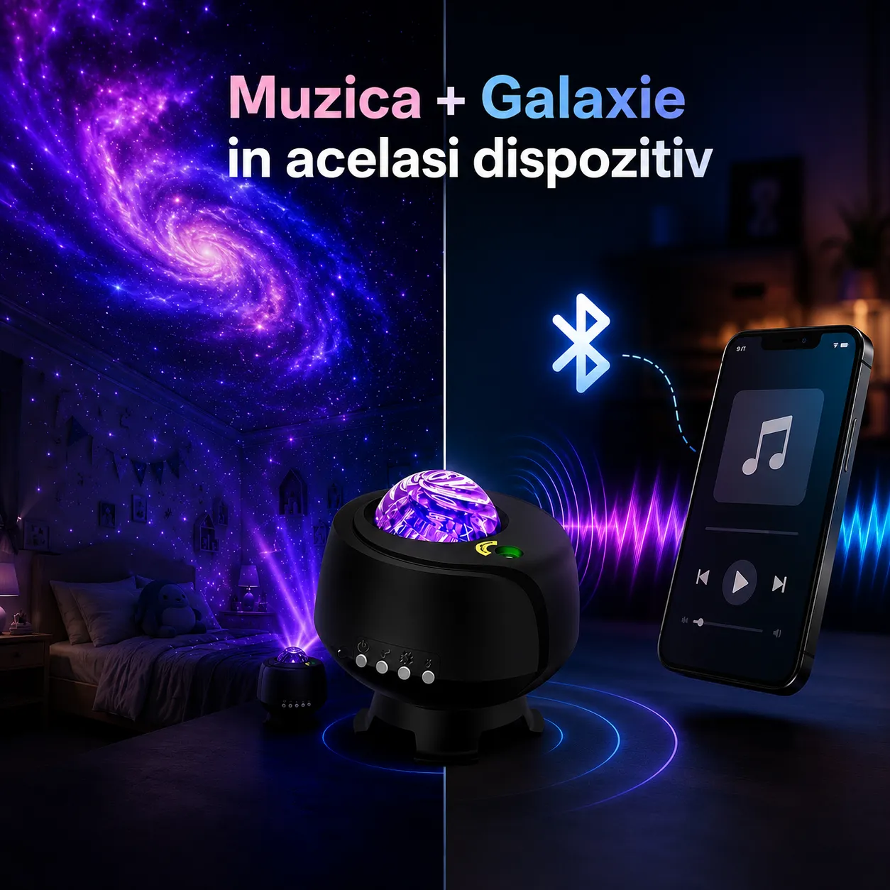 Timebox Proiector Stele lampa veghe neagra Bluetooth
