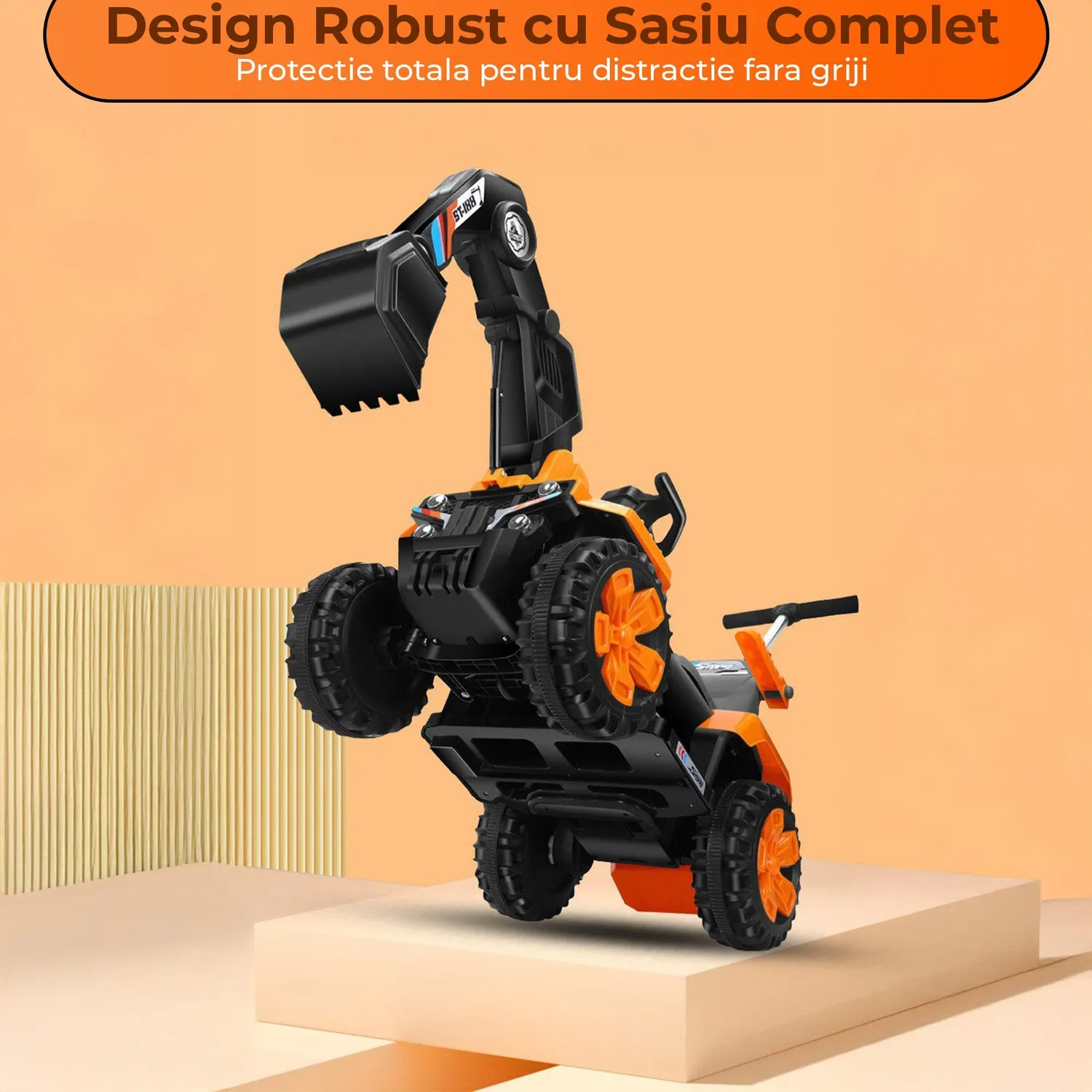 Timebox excavator electric copii portocaliu off-road brat