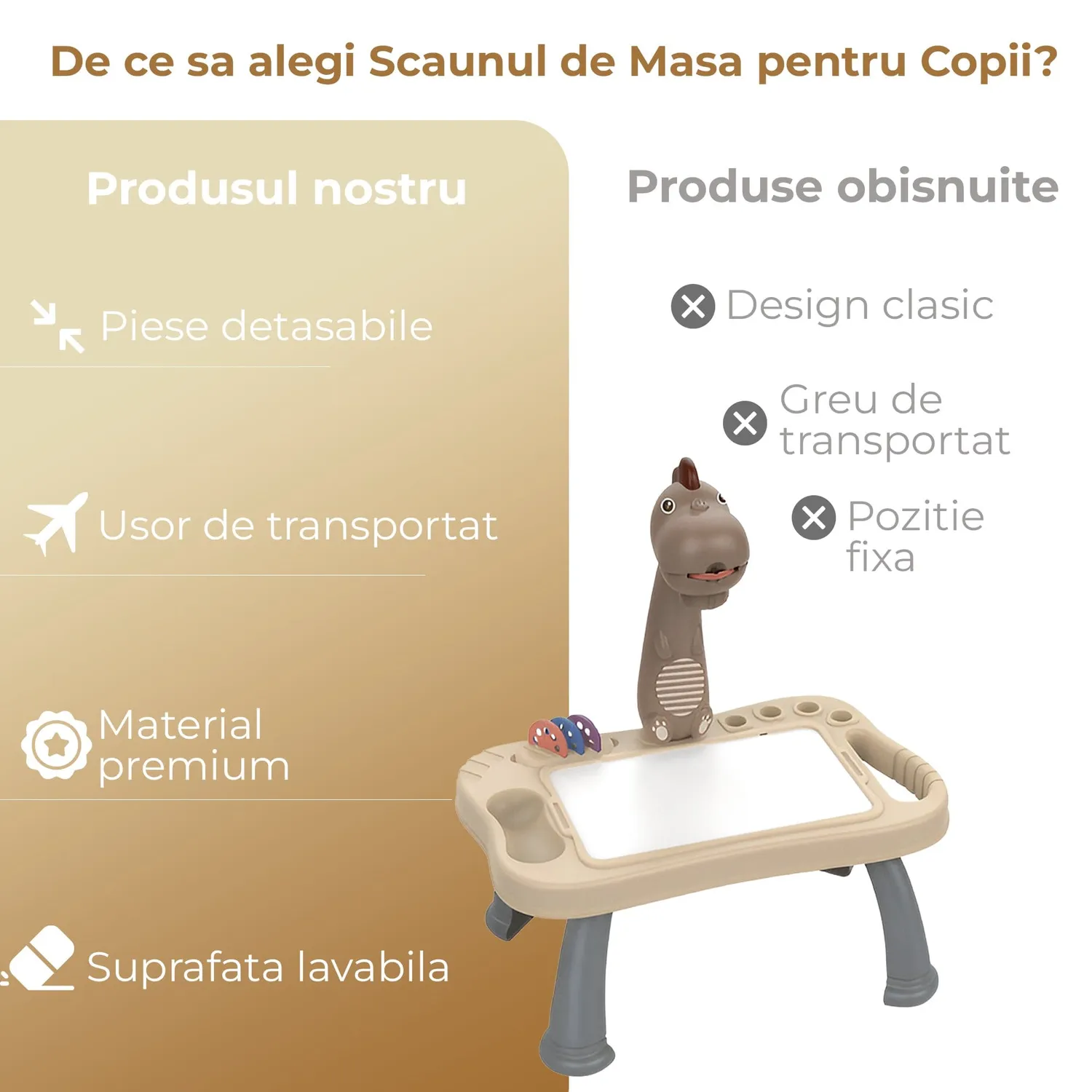 Timebox Dinozaur măsuță desen copii albă compactă