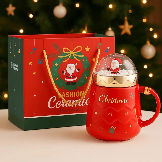 Timebox Cana Ceramica Craciun Snow-Globe 500ml Rosu