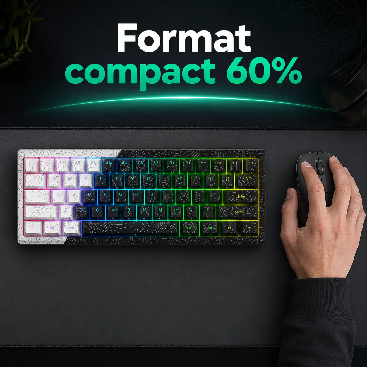 Timebox 60% Tastatură mecanică wireless alb hot-swap RGB