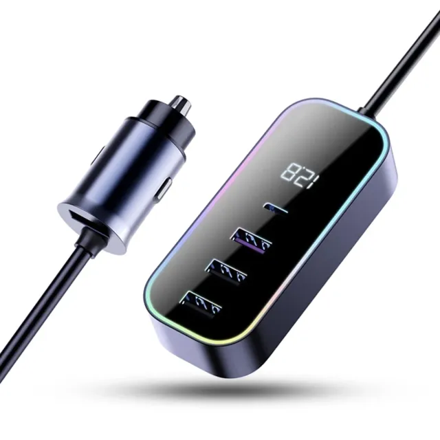 Incarcator auto Timebox 105W 5 in 1 USB Type-C RGB negru