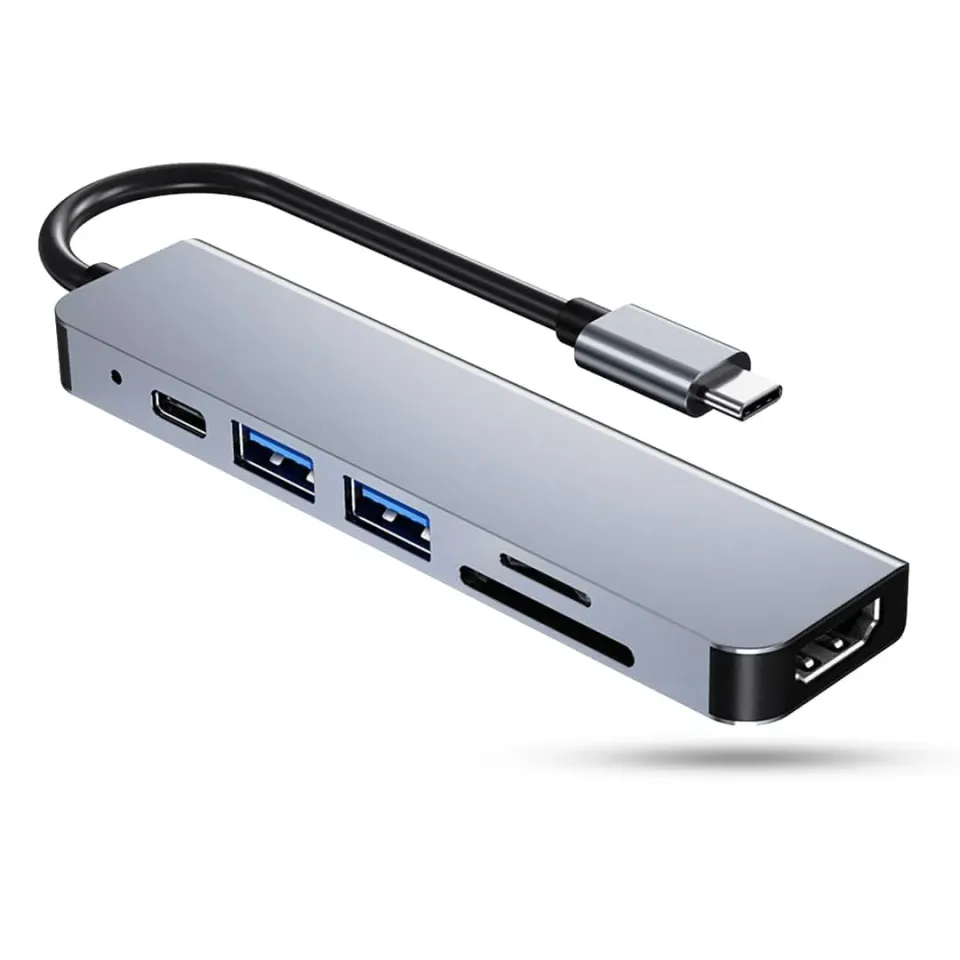 Timebox Hub USB 6 in 1 Type-C HDMI 4K Card Reader Argintiu