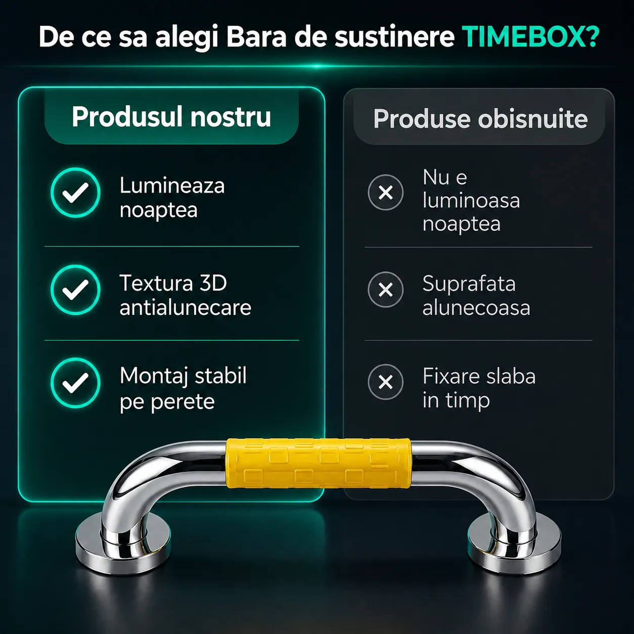 Timebox Bara sprijin inox baie 40 cm Galben fosforescenta