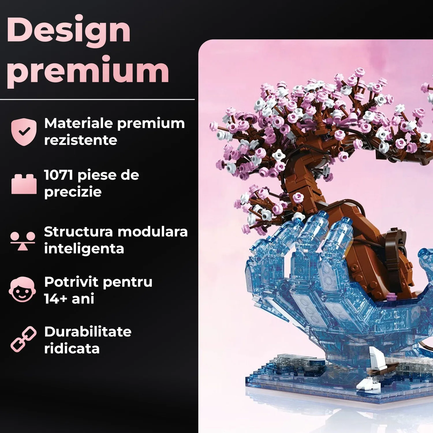 Set construcție 3D Timebox Cherry Blossom LED 1071 piese