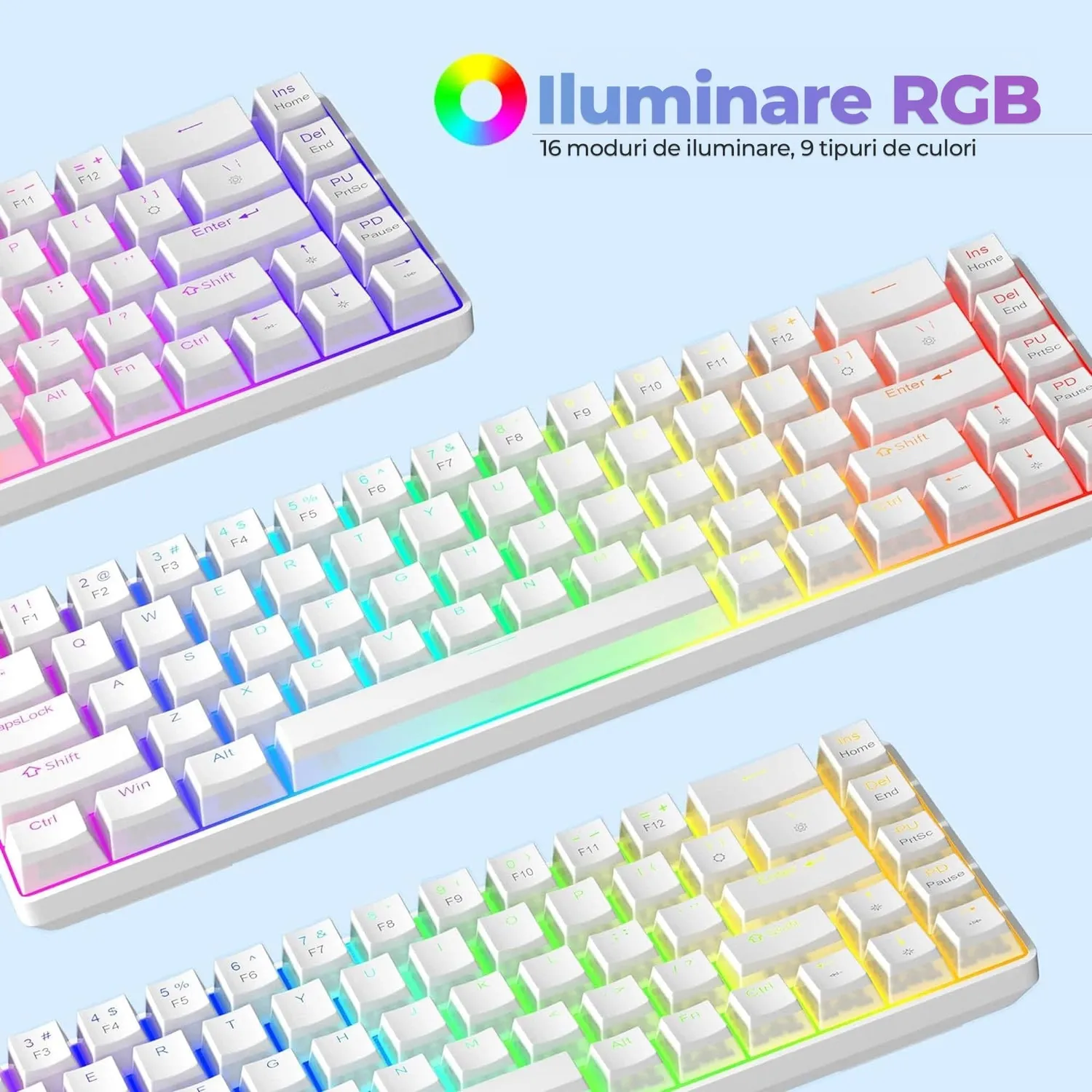 Timebox 60% tastatură gaming wireless albă red switch