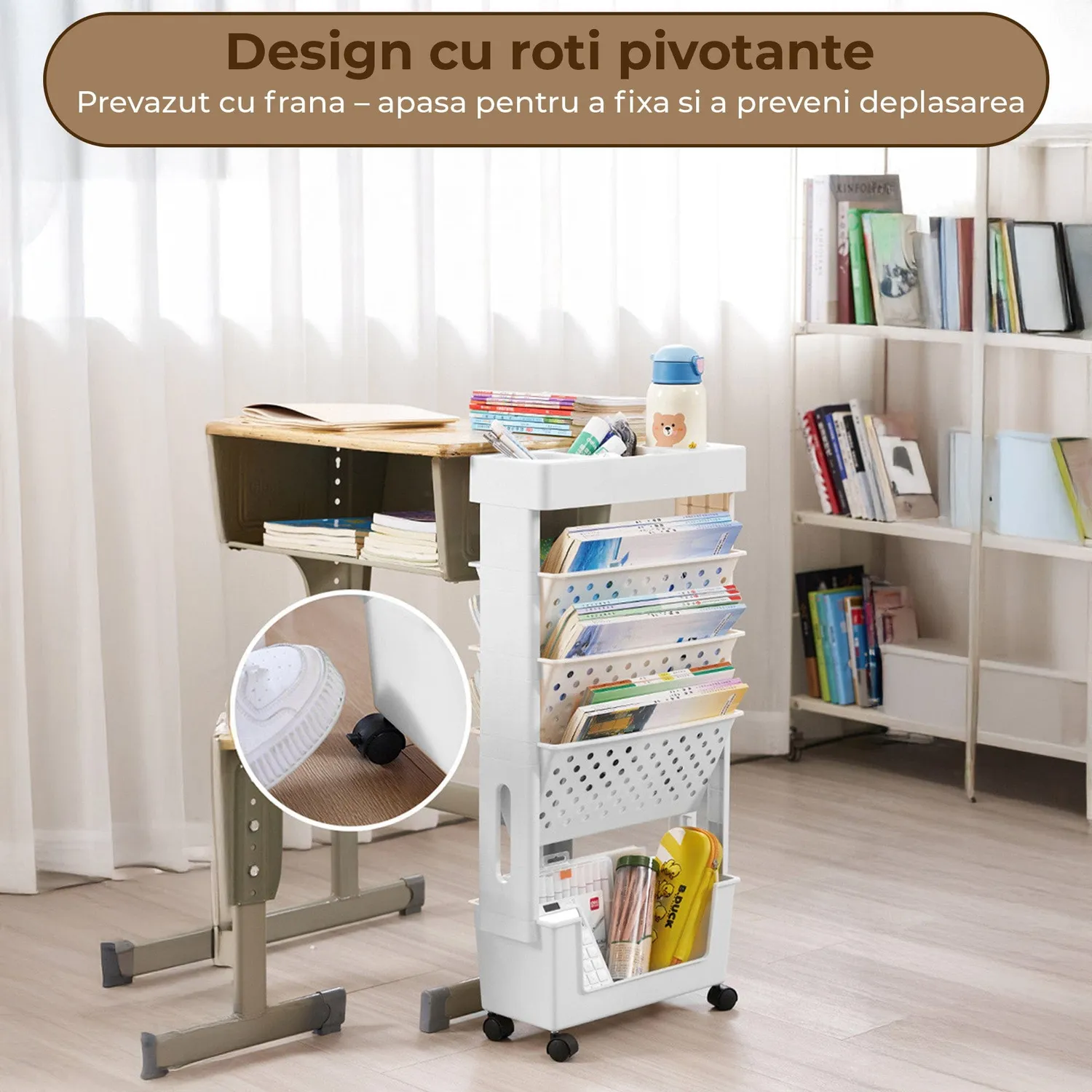 Timebox etajera 5 rafturi pe roti gri