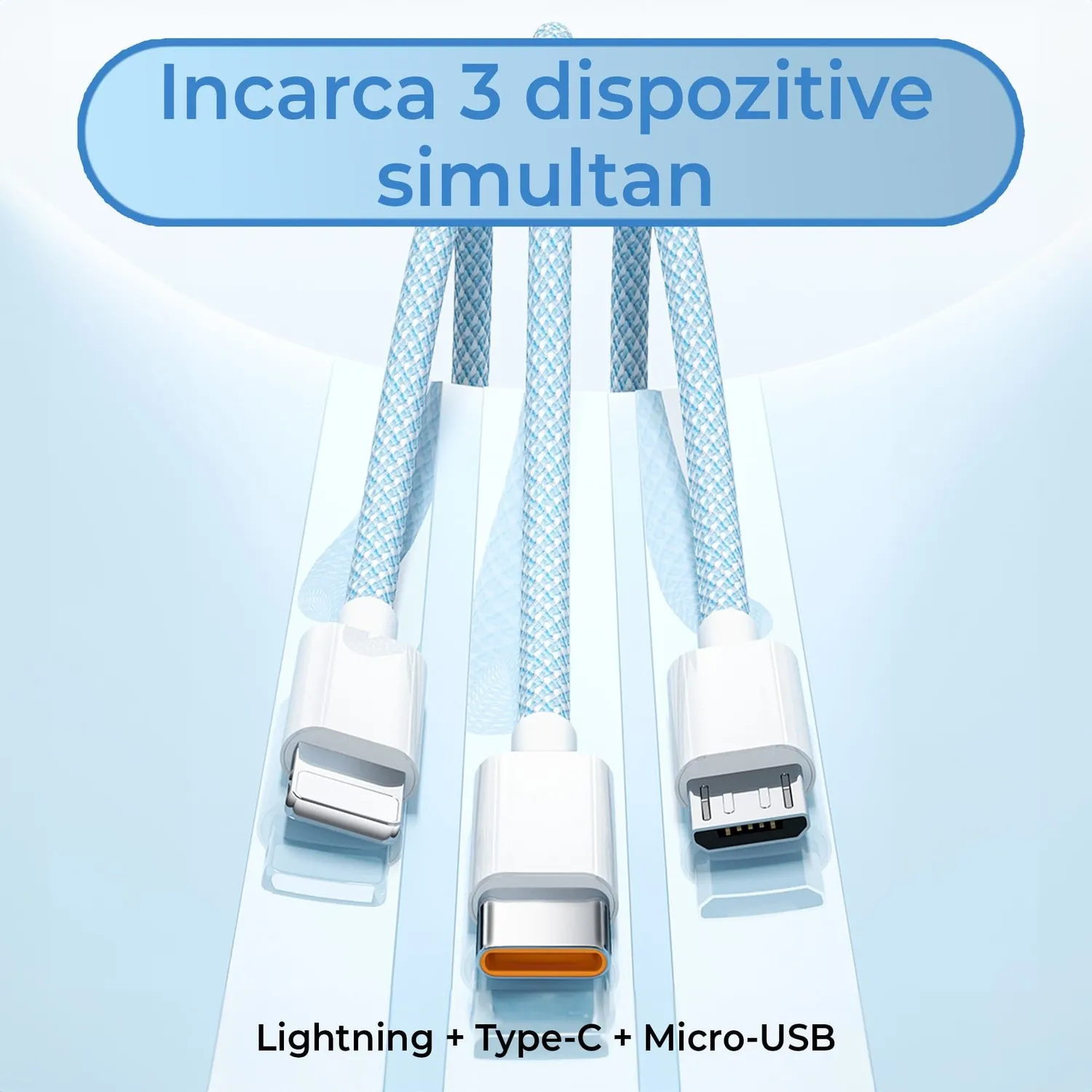 Timebox 66W 1,2m cablu 3 in 1 USB albastru