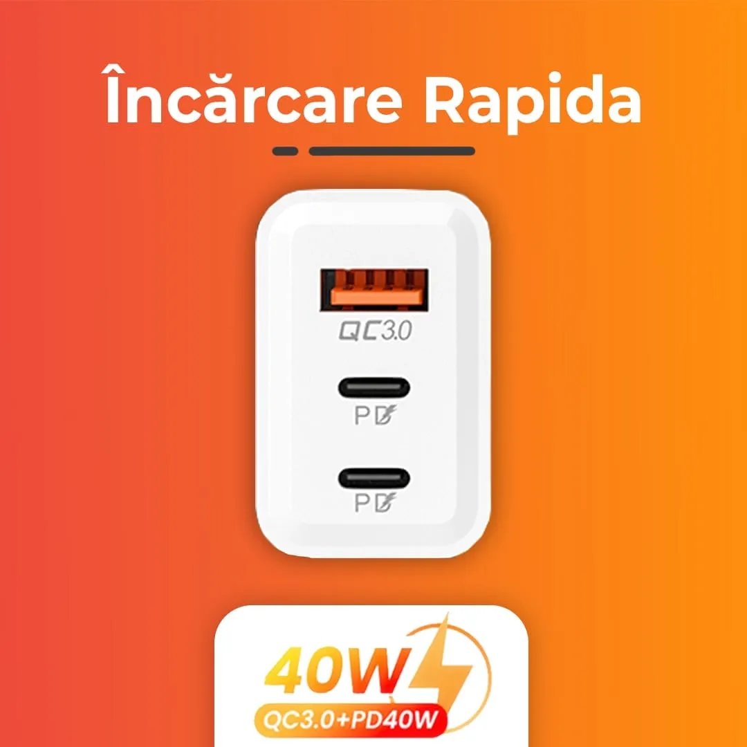 Timebox 40W incarcator retea Alb 3 porturi fast charge