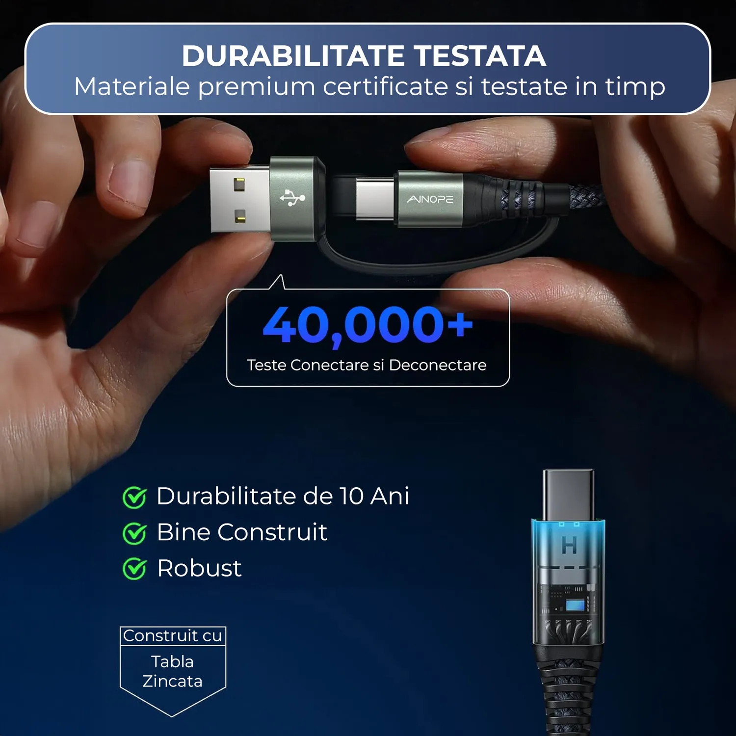 Timebox 65W cablu negru 1m USB-C fast charge 2 in 1