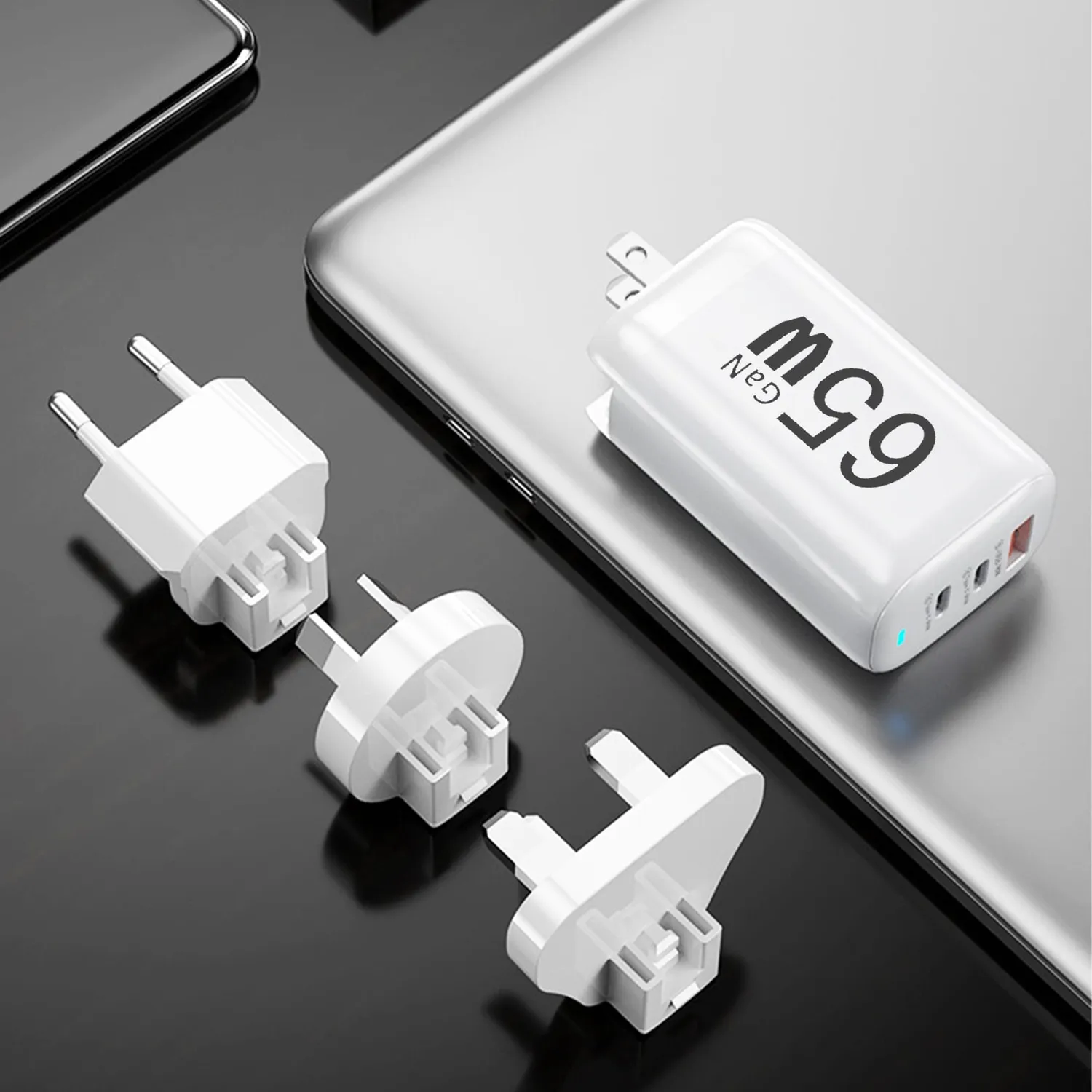 Timebox Încărcător rețea 65W 3 porturi alb încărcare rapidă